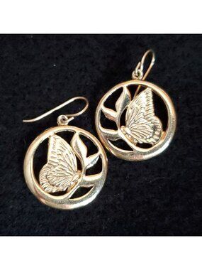 Vintage Ken Kantro Earrings Butterflies Butterfly Gold Tone Dangle 1"